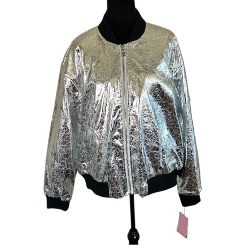 Avec Les Filles NWT L Crackle Metallic Bomber Jacket
